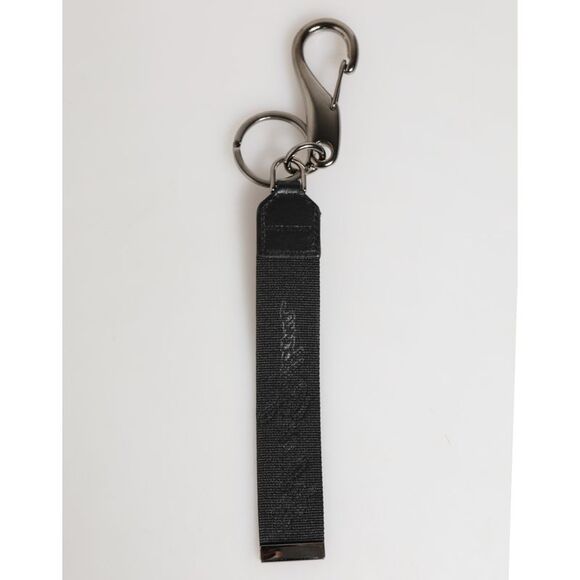 Dolce & Gabbana Black White Polyester DG Logo Silver Men Keychain Men\'s Keyring